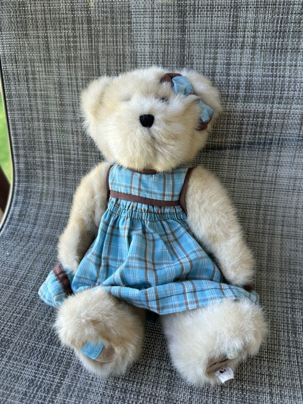 Boyds Bears Cream Teddy in Blue Plaid Dress